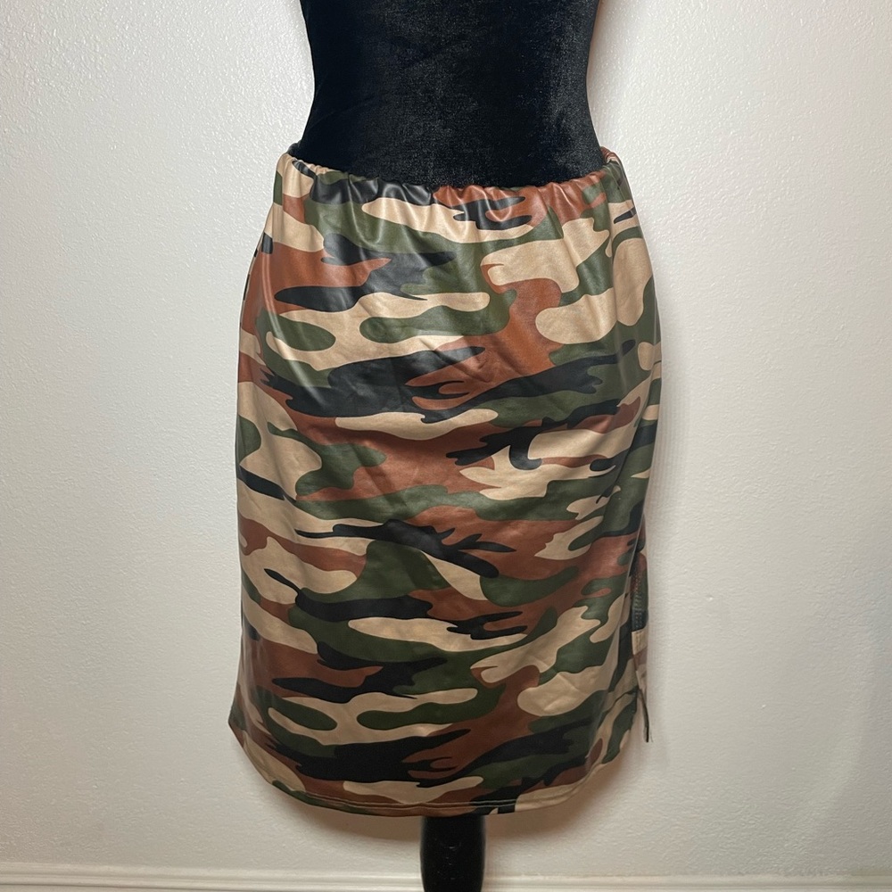 Faux Leather Camo Mini Skirt
